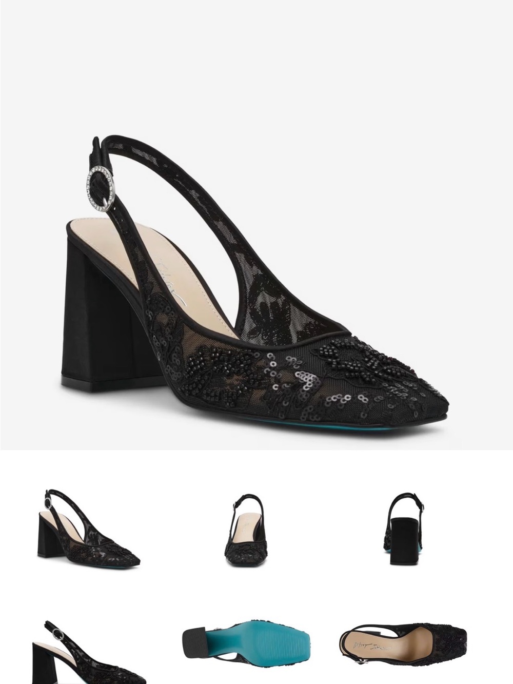 Black Sequined Slingback Block Heel Pumps Betsey Johnson Ninah Pump